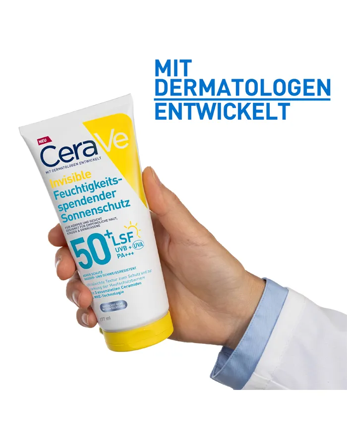 CeraVe Invisible Feuchtigkeitsspendender Sonnenschutz LSF 50: nicht klebend, nicht fettend, ohne weiße Rückstände